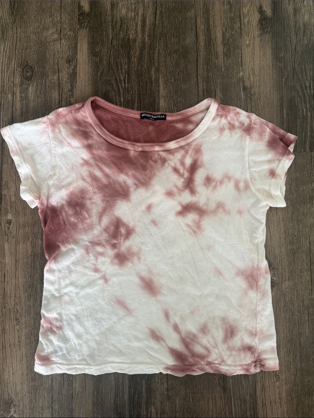 Brandy Melville Pink and White Tie-Dye Short Sleeve Tee